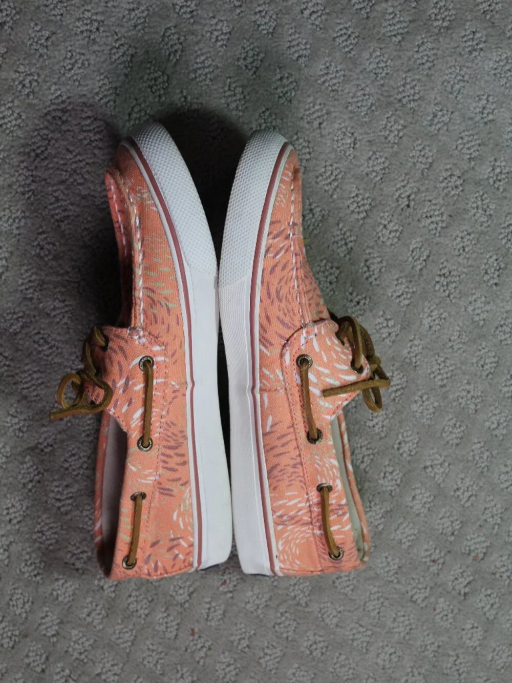 Sperry Top-Siders Size 8M Peach Purple Abstract Print Canvas Coastal Preppy Shoe